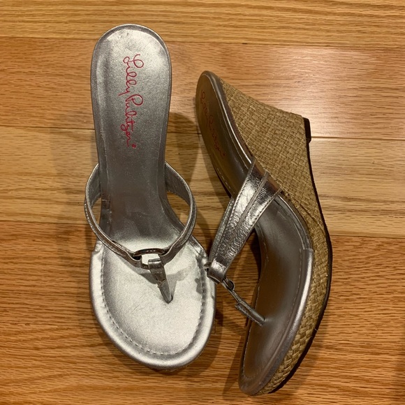 Shoes - Lilly Pulitzer Silver Wedges Size 7.5